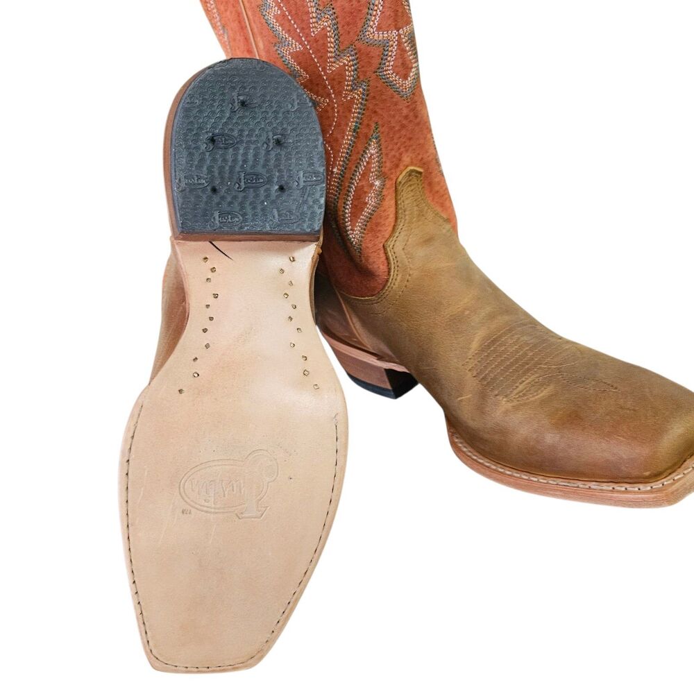 Split Size Justin Western Boots Lorena 13" R Size 8.5 L9.5 Sunflower Tan Aqua - Picture 3 of 10